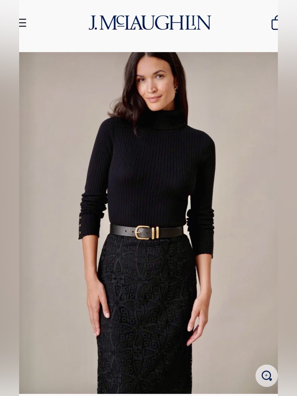J. McLaughlin Arlette Black Ribbed Turtleneck Sweater - size M